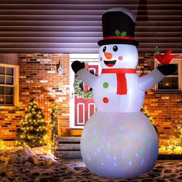 English Elm Outsunny 12 Foot Tall Holiday Snowman Inflatable with Rotating LED Yard Decoration W2225P249946