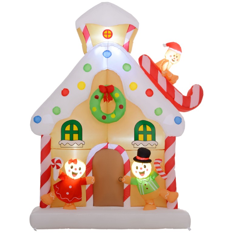 English Elm Outsunny 7 Foot LED Gingerbread House Inflatable Yard Decoration Holiday Display W2225P249965