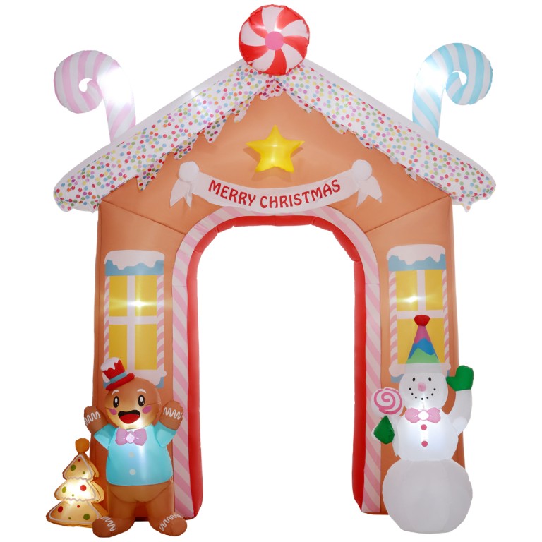 English Elm Outsunny 10 Ft Walk Through Gingerbread Archway Inflatable with LED Holiday Lights W2225P249972
