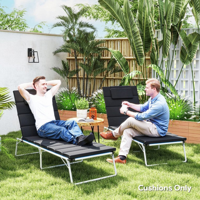 English Elm Outsunny Foldable Chaise Cushions Set of 2 UPF50 Olefin Foam Outdoor Lounge Pads Black W2225P485550