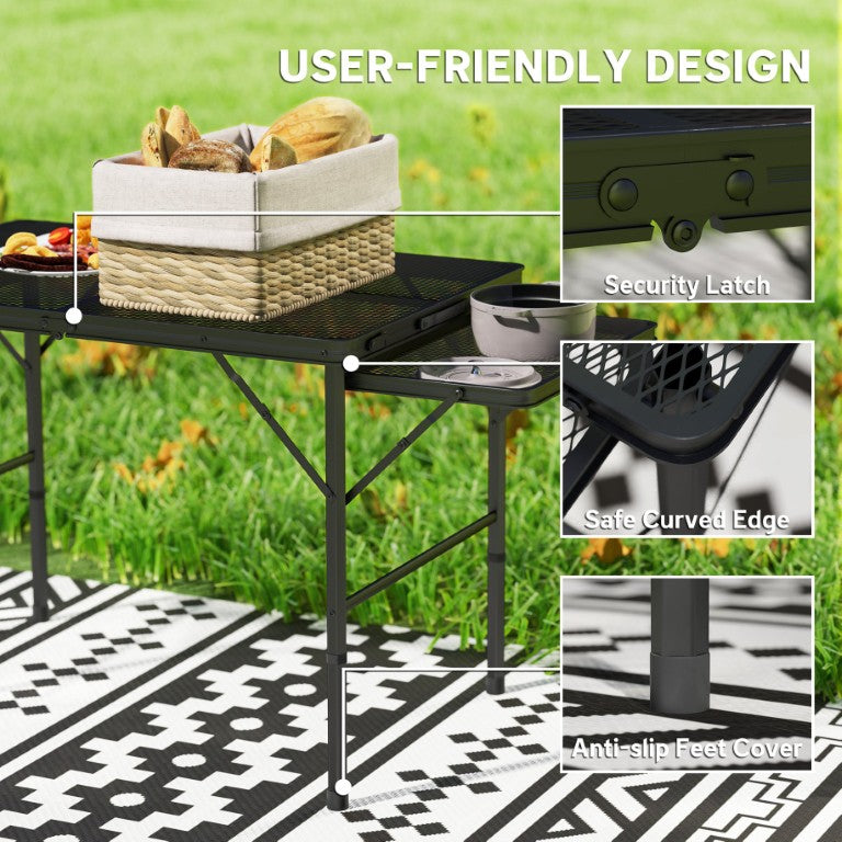 English Elm Outsunny Portable Folding Grill Station with Wing Panels and Adjustable Metal Legs W2225P485551