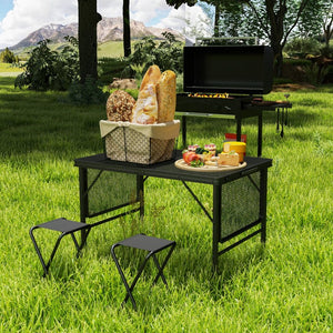 English Elm Outsunny Portable Folding Grill Station with Wing Panels and Adjustable Metal Legs W2225P485551