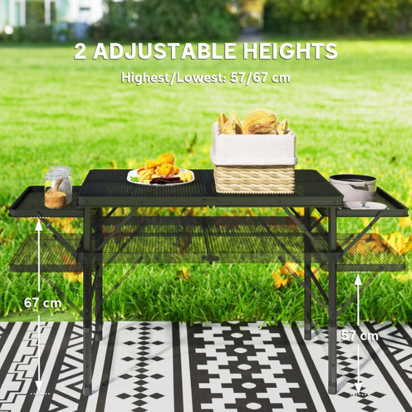 English Elm Outsunny Portable Folding Grill Station with Wing Panels and Adjustable Metal Legs W2225P485551