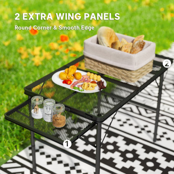 English Elm Outsunny Portable Folding Grill Station with Wing Panels and Adjustable Metal Legs W2225P485551