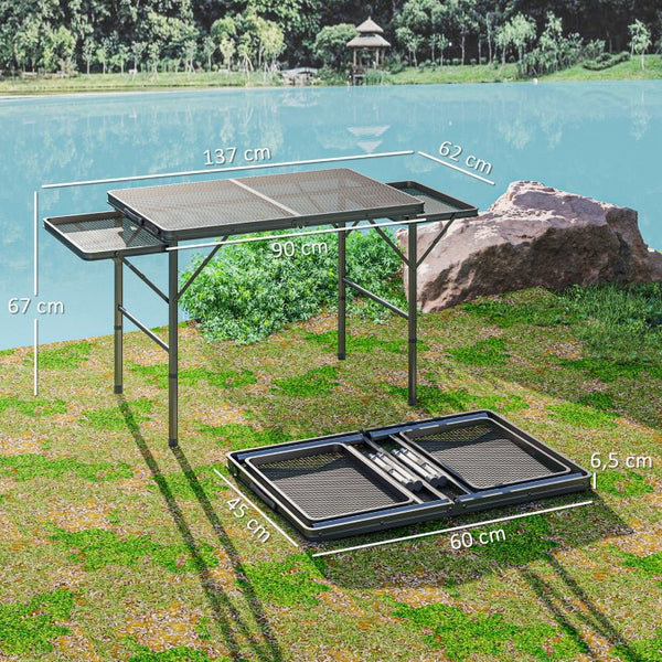 English Elm Outsunny Portable Folding Grill Station with Wing Panels and Adjustable Metal Legs W2225P485551