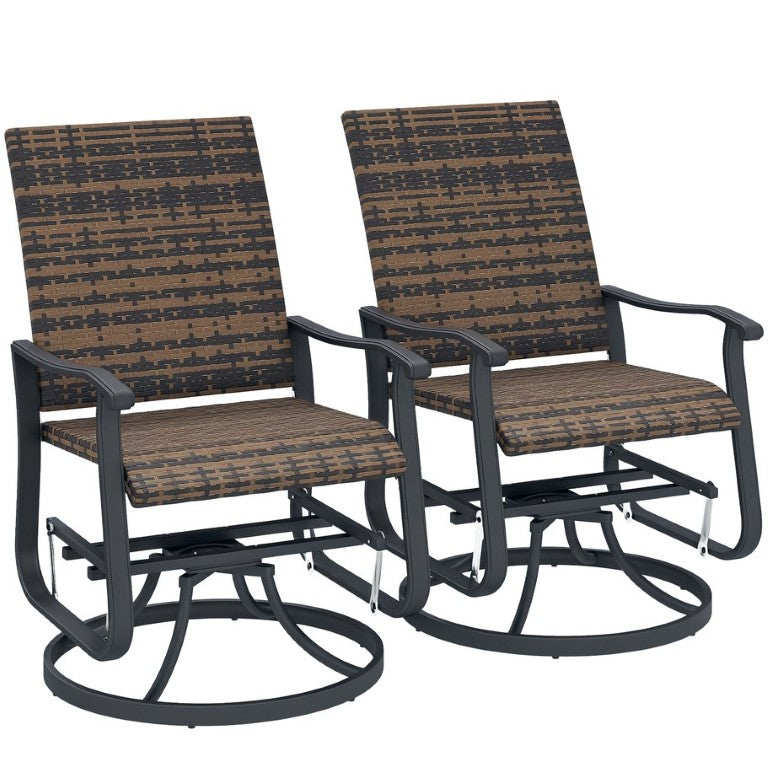 English Elm Outsunny Outdoor PE Wicker Swivel Glider Chairs High Back Patio Set of 2 W2225P485587
