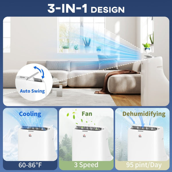 English Elm Homcom 14000 BTU Dual Hose Inverter Portable AC Unit for Rooms up to 700 Sq Ft W2225P485604