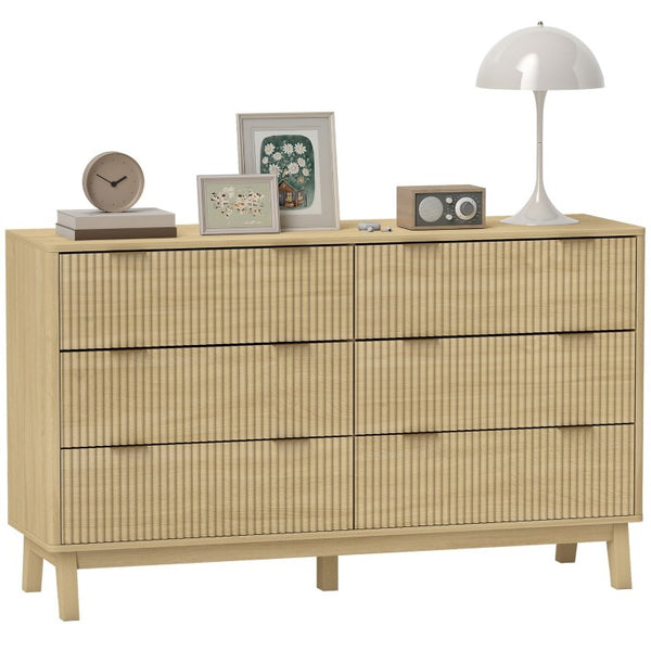 English Elm Homcom Fluted 6 Drawer Wide Dresser with Gold Pulls and Rubberwood Legs for Bedroom W2225P485638
