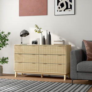 English Elm Homcom Fluted 6 Drawer Wide Dresser with Gold Pulls and Rubberwood Legs for Bedroom W2225P485638