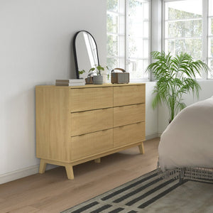 English Elm Homcom Fluted 6 Drawer Wide Dresser with Gold Pulls and Rubberwood Legs for Bedroom W2225P485638