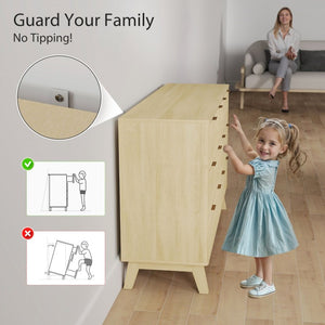 English Elm Homcom Fluted 6 Drawer Wide Dresser with Gold Pulls and Rubberwood Legs for Bedroom W2225P485638