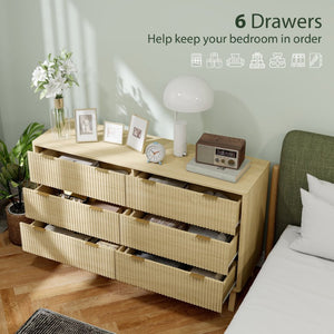 English Elm Homcom Fluted 6 Drawer Wide Dresser with Gold Pulls and Rubberwood Legs for Bedroom W2225P485638