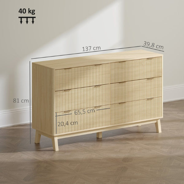 English Elm Homcom Fluted 6 Drawer Wide Dresser with Gold Pulls and Rubberwood Legs for Bedroom W2225P485638