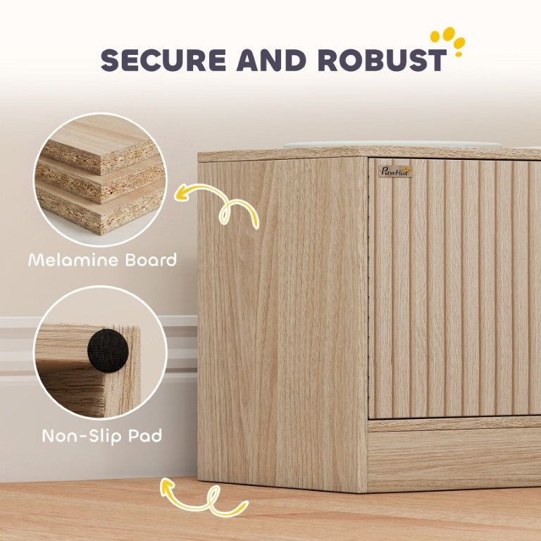English Elm Pawhut Raised Pet Feeding Station with Oak Cabinet and Slow Feeder Bowls for Large Dogs W2225P595790