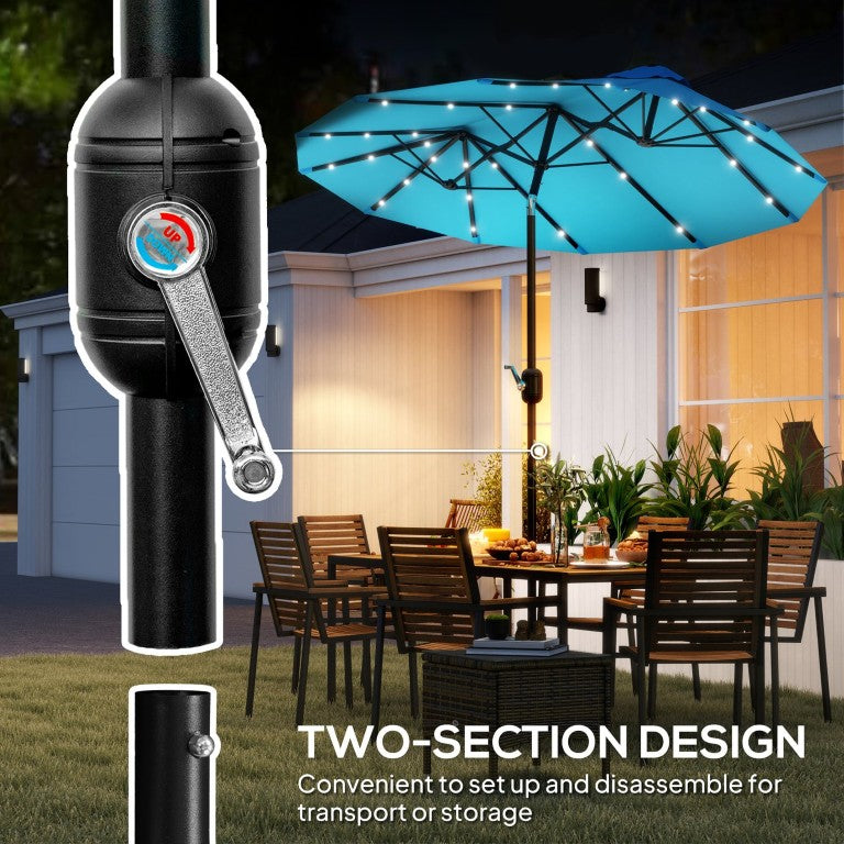 English Elm Outsunny Solar LED Patio Market Umbrella with Wind Vents Tilt Crank Coastal Blue W2225P595794