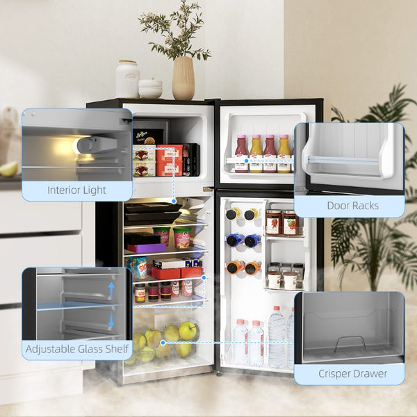 English Elm Homcom 4 Cu Ft Black Compact Refrigerator with Top Freezer for Dorm or Office W2225P595796