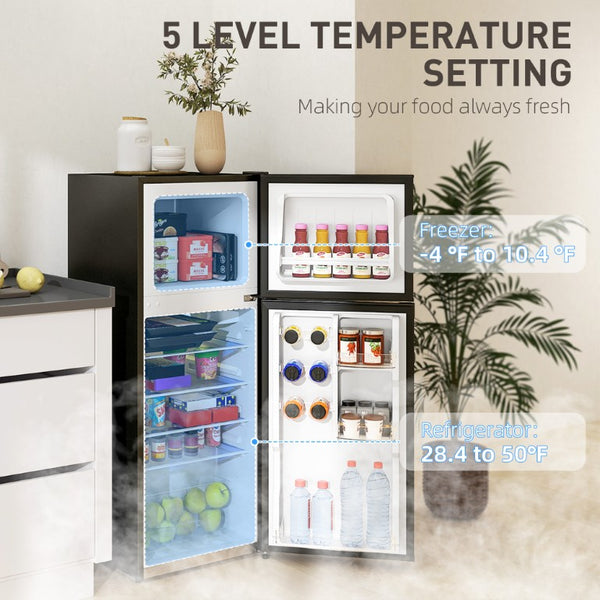 English Elm Homcom 4 Cu Ft Black Compact Refrigerator with Top Freezer for Dorm or Office W2225P595796