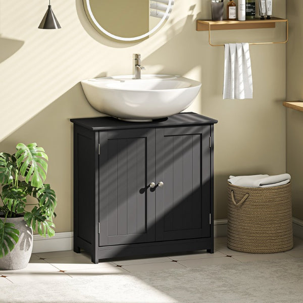 English Elm Kleankin Matte Black Pedestal Sink Cabinet Freestanding Bathroom Storage Organizer W2225P595802