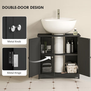 English Elm Kleankin Matte Black Pedestal Sink Cabinet Freestanding Bathroom Storage Organizer W2225P595802