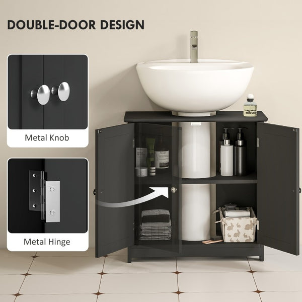 English Elm Kleankin Matte Black Pedestal Sink Cabinet Freestanding Bathroom Storage Organizer W2225P595802