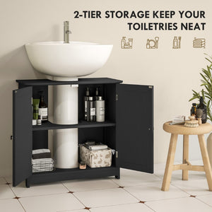 English Elm Kleankin Matte Black Pedestal Sink Cabinet Freestanding Bathroom Storage Organizer W2225P595802