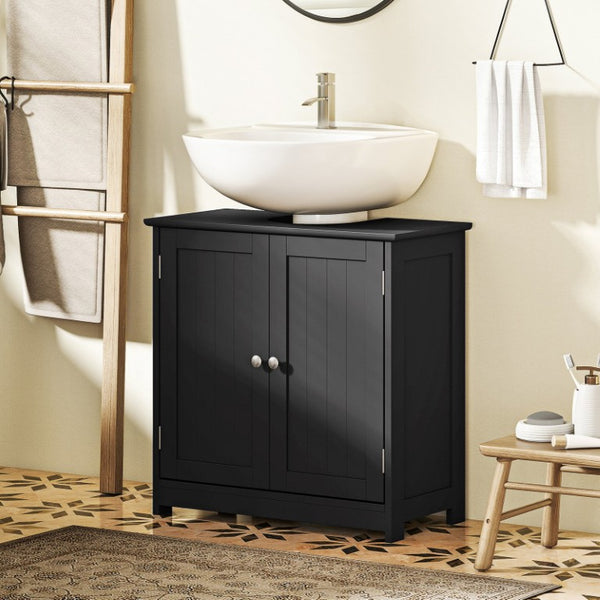 English Elm Kleankin Matte Black Pedestal Sink Cabinet Freestanding Bathroom Storage Organizer W2225P595802