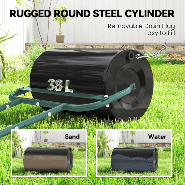 English Elm Outsunny Steel Drum Lawn Roller Push and Tow Behind Turf Flattening Garden Tool W2225P595803