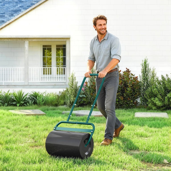 English Elm Outsunny Steel Drum Lawn Roller Push and Tow Behind Turf Flattening Garden Tool W2225P595803
