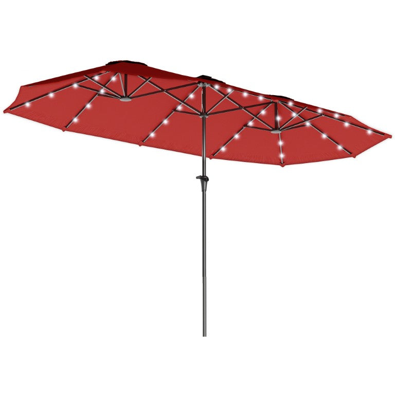 English Elm Outsunny Solar LED Rectangular Patio Umbrella with 48 Bulbs and Dual Vents UPF 30 W2225P595806