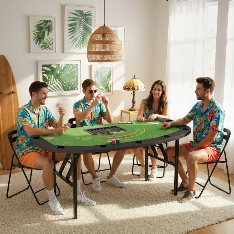 English Elm Soozier Foldable Poker Table Half Moon Felt Surface for 8 Players Game Room W2225P595817