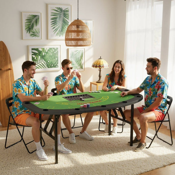 English Elm Soozier Foldable Poker Table Half Moon Felt Surface for 8 Players Game Room W2225P595817
