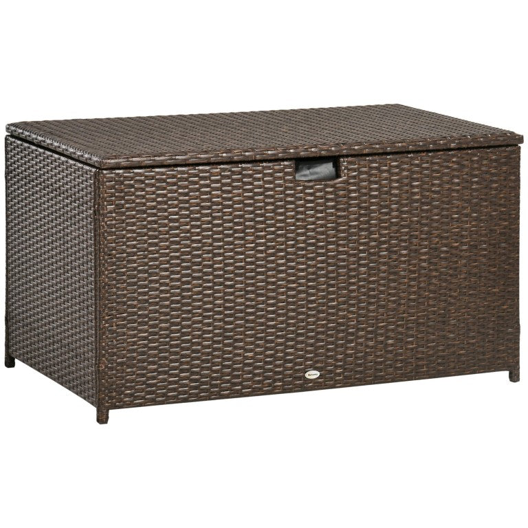 English Elm Outsunny 113 Gallon PE Rattan Deck Box with Waterproof Liner and Gas Spring Lid W2225P595831