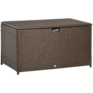 English Elm Outsunny 113 Gallon PE Rattan Deck Box with Waterproof Liner and Gas Spring Lid W2225P595831