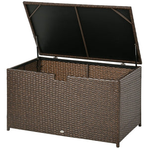 English Elm Outsunny 113 Gallon PE Rattan Deck Box with Waterproof Liner and Gas Spring Lid W2225P595831