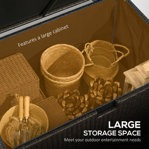 English Elm Outsunny 113 Gallon PE Rattan Deck Box with Waterproof Liner and Gas Spring Lid W2225P595831