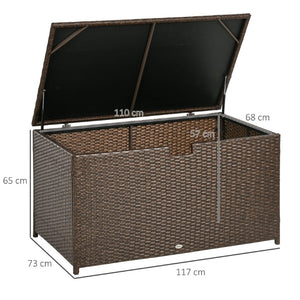 English Elm Outsunny 113 Gallon PE Rattan Deck Box with Waterproof Liner and Gas Spring Lid W2225P595831
