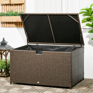 English Elm Outsunny 113 Gallon PE Rattan Deck Box with Waterproof Liner and Gas Spring Lid W2225P595831