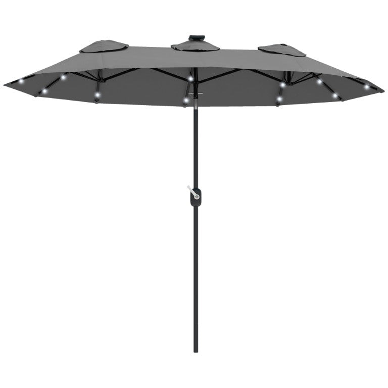 English Elm Outsunny 10 Foot Solar LED Double Sided Patio Umbrella with Vented Canopy Crank W2225P595832