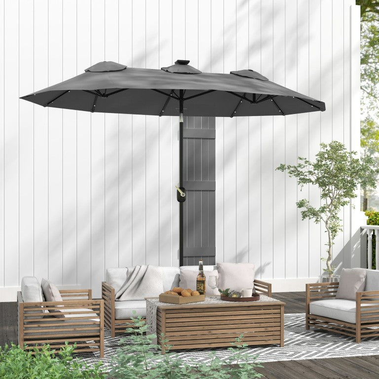 English Elm Outsunny 10 Foot Solar LED Double Sided Patio Umbrella with Vented Canopy Crank W2225P595832