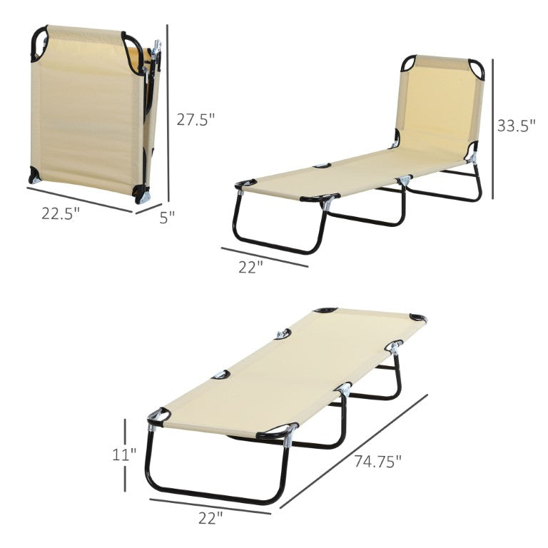 English Elm Outsunny Steel Folding Sun Lounger with 5 Reclining Positions for Beach or Patio W2225P595834