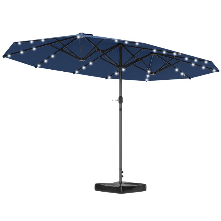 English Elm Outsunny 14Ft Solar LED Patio Umbrella with Double Canopy Vented Steel Frame W2225P595835