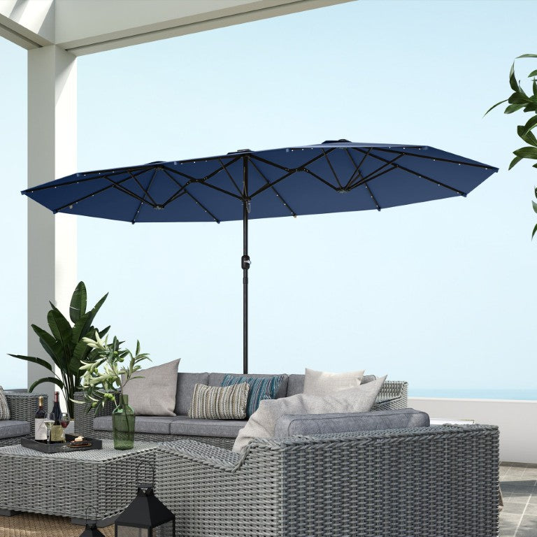 English Elm Outsunny 14Ft Solar LED Patio Umbrella with Double Canopy Vented Steel Frame W2225P595835