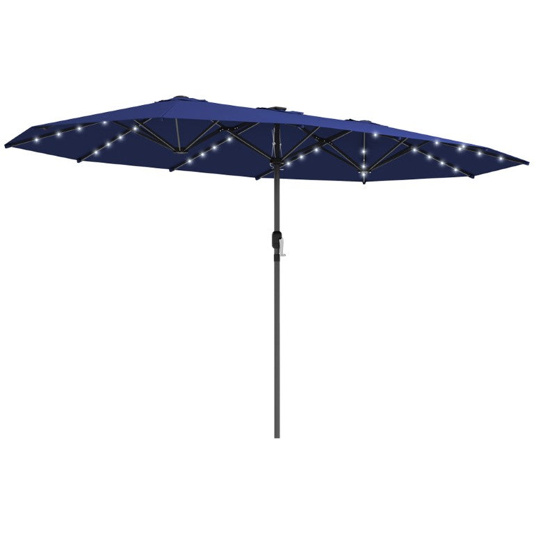 English Elm Outsunny 14.8Ft Solar LED Double Canopy Patio Umbrella with Wind Vents for Garden W2225P595838