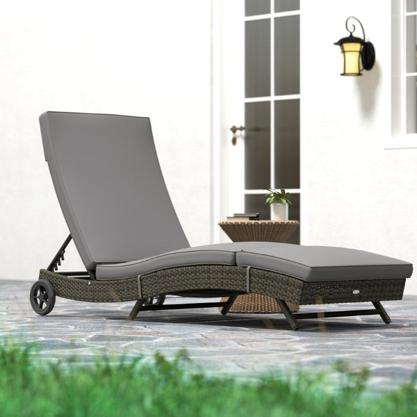 English Elm Outsunny PE Rattan Outdoor Chaise Lounge with Wheels and 5-Position Adjustable Backrest W2225P595841