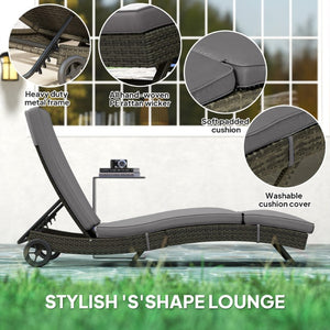 English Elm Outsunny PE Rattan Outdoor Chaise Lounge with Wheels and 5-Position Adjustable Backrest W2225P595841