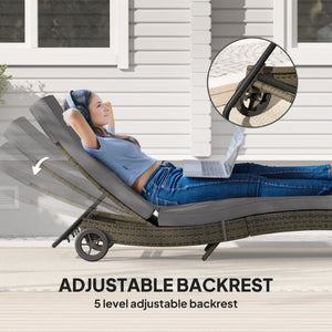 English Elm Outsunny PE Rattan Outdoor Chaise Lounge with Wheels and 5-Position Adjustable Backrest W2225P595841