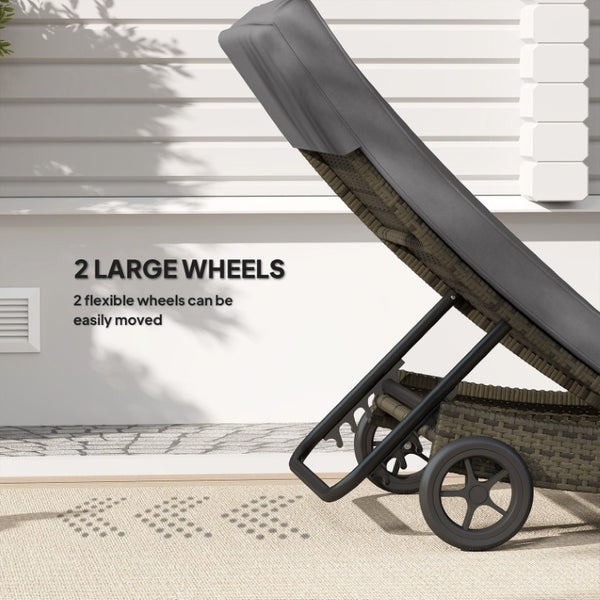 English Elm Outsunny PE Rattan Outdoor Chaise Lounge with Wheels and 5-Position Adjustable Backrest W2225P595841