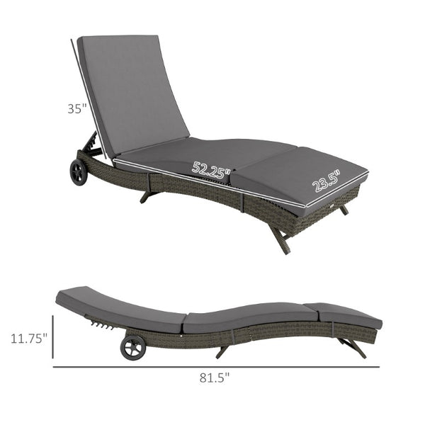 English Elm Outsunny PE Rattan Outdoor Chaise Lounge with Wheels and 5-Position Adjustable Backrest W2225P595841