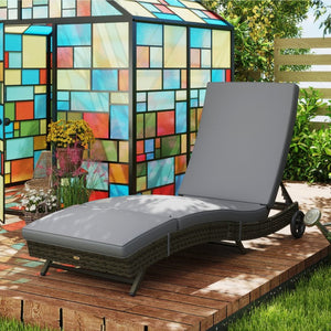 English Elm Outsunny PE Rattan Outdoor Chaise Lounge with Wheels and 5-Position Adjustable Backrest W2225P595841