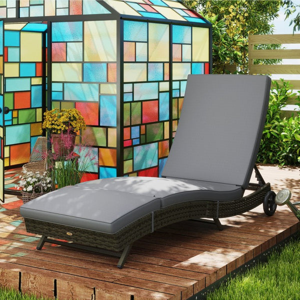 English Elm Outsunny PE Rattan Outdoor Chaise Lounge with Wheels and 5-Position Adjustable Backrest W2225P595841